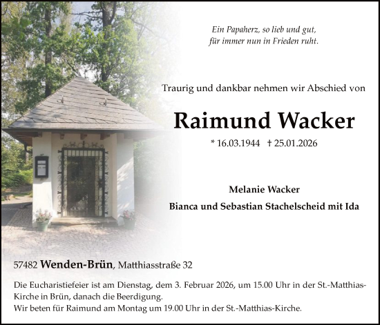 Traueranzeige von Raimund Wacker von HASK