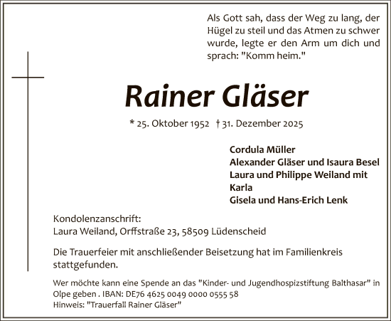 Traueranzeige von Rainer Gläser von HALN