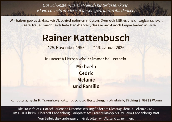 Traueranzeige von Rainer Kattenbusch von HAWA