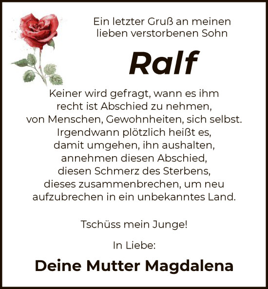 Traueranzeige von Ralf  von HASK