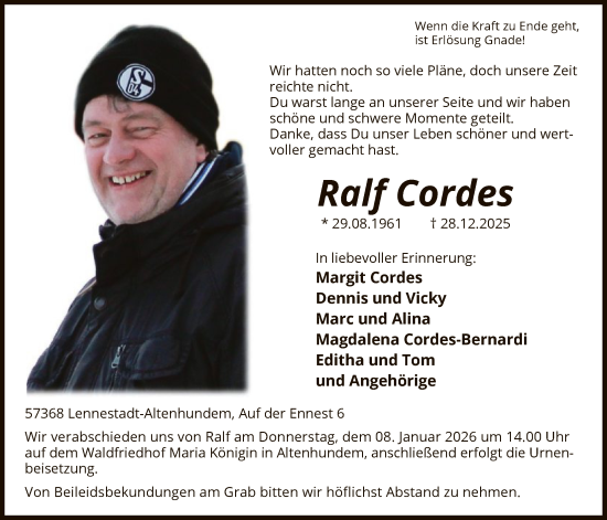 Traueranzeige von Ralf Cordes von HASK