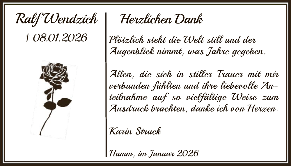  Traueranzeige für Ralf Wendzich vom 31.01.2026 aus HAWA