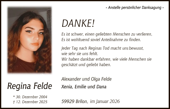 Traueranzeige von Regina Felde von HASK