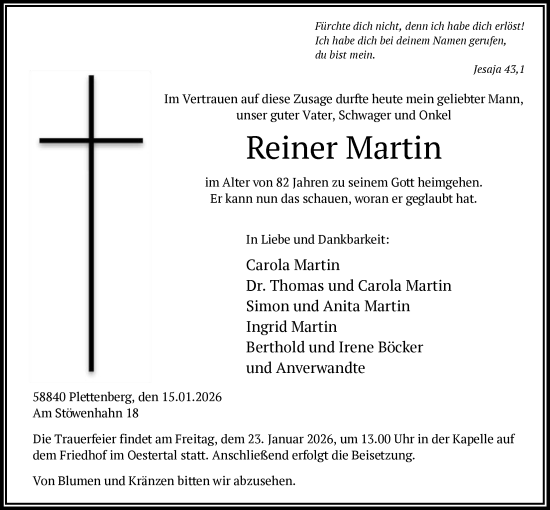 Traueranzeige von Reiner Martin von HALN