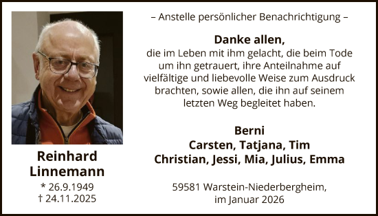 Traueranzeige von Reinhard Linnemann von HASO
