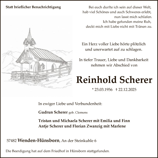 Traueranzeige von Reinhold Scherer von HASK