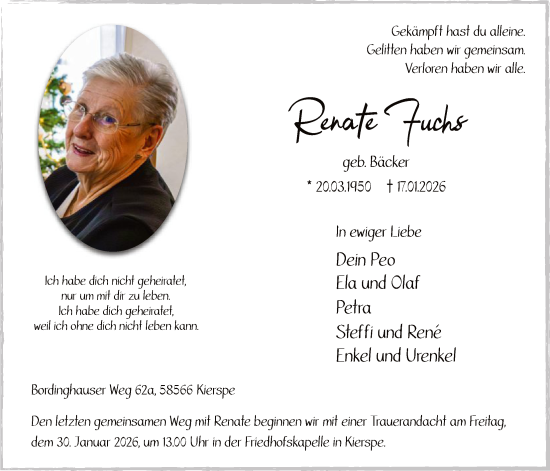 Traueranzeige von Renate Fuchs von HALN