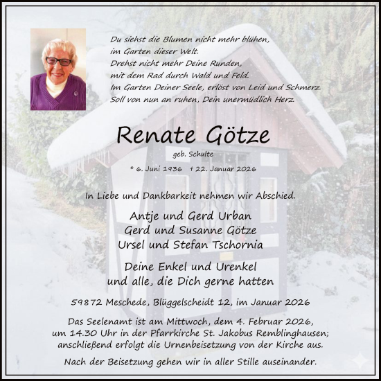 Traueranzeige von Renate Götze von HASK