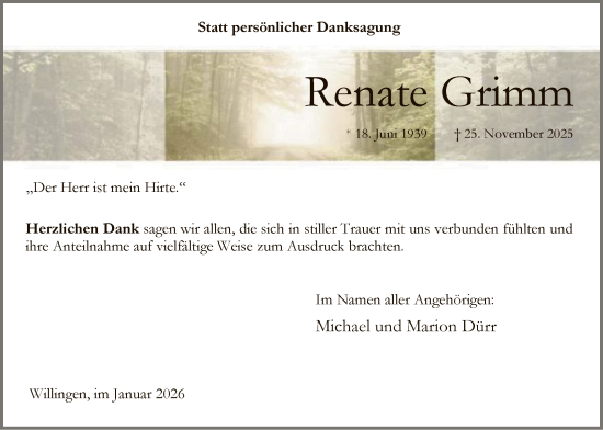 Traueranzeige von Renate Grimm von HASK