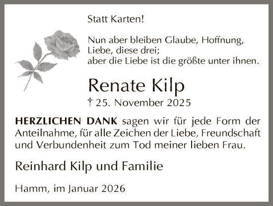 Traueranzeige von Renate Kilp von HAWA