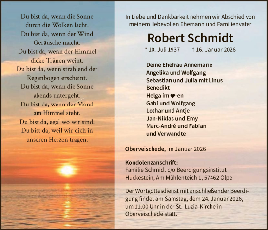 Traueranzeige von Robert Schmidt von HASK