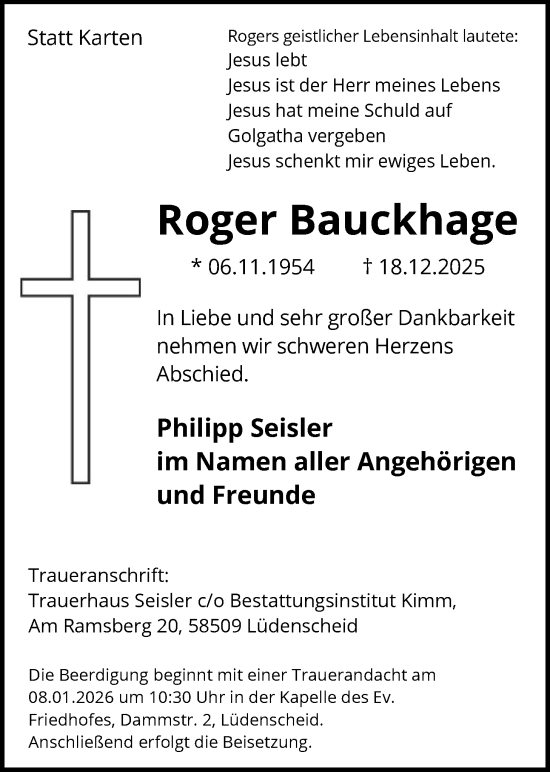 Traueranzeige von Roger Bauckhage von HALN