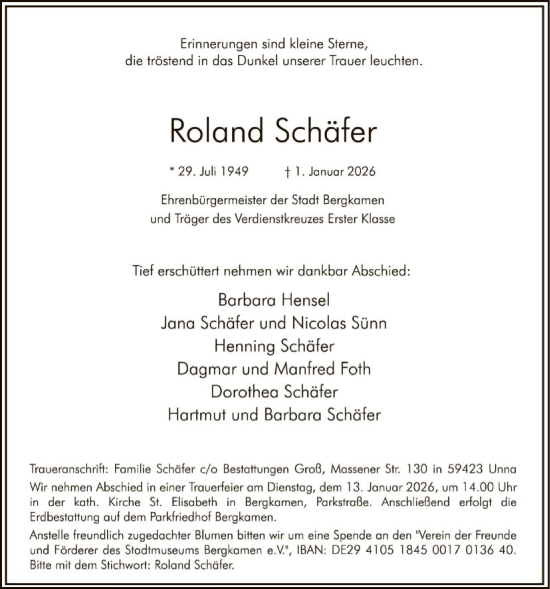 Traueranzeige von Roland Schäfer von HAWA