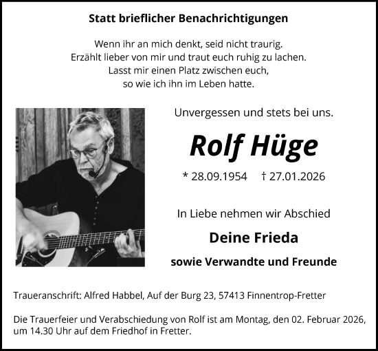 Traueranzeige von Rolf Hüge von HASK