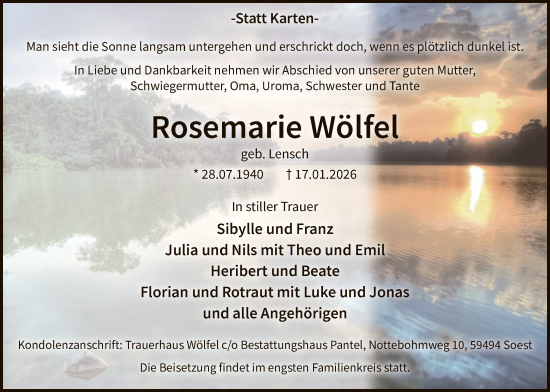 Traueranzeige von Rosemarie Wölfel von HASO