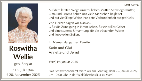 Traueranzeige von Roswitha Wellie von HASO