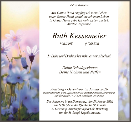 Traueranzeige von Ruth Kessemeier von HASK