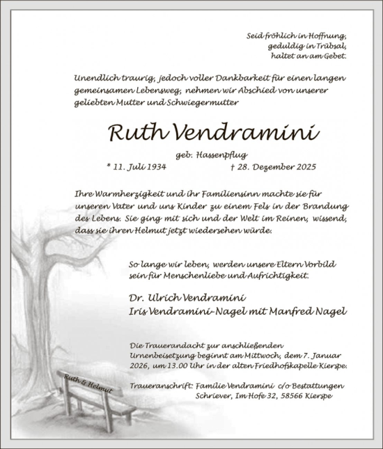 Traueranzeige von Ruth Vendramini von HALN