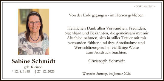 Traueranzeige von Sabine Schmidt von HASO