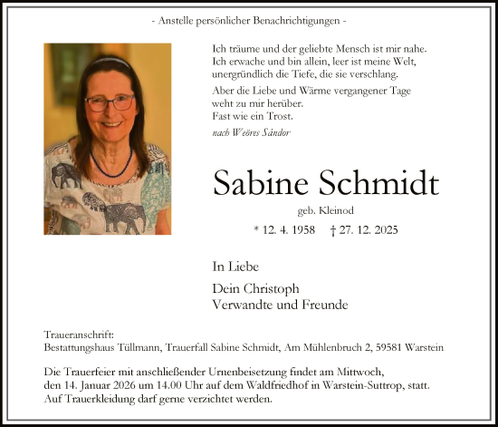Traueranzeige von Sabine Schmidt von HASO