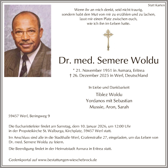 Traueranzeige von Semere Woldu von HASO