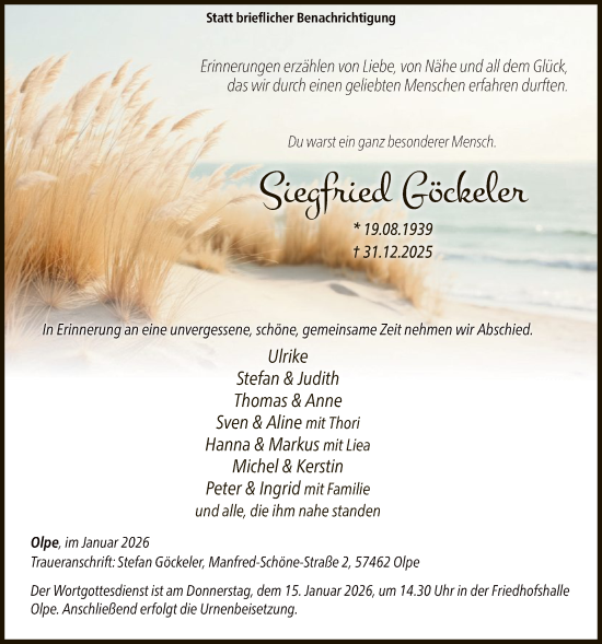 Traueranzeige von Siegfried Göckeler von HASK
