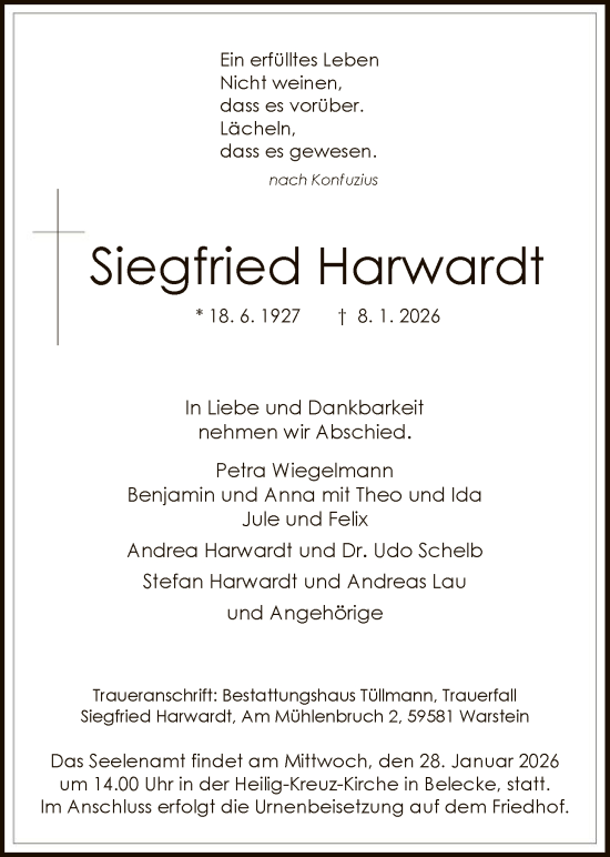 Traueranzeige von Siegfried Harwardt von HASO