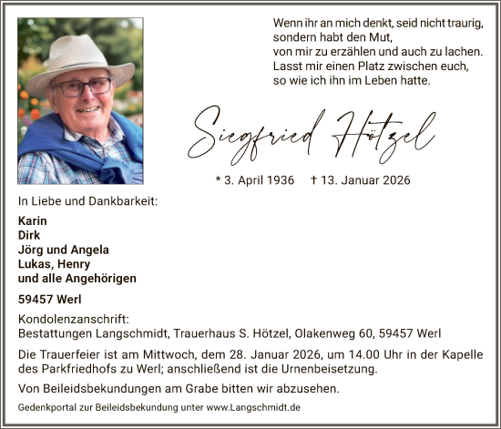 Traueranzeige von Siegfried Hötzel von HASO