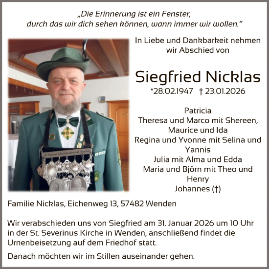 Traueranzeige von Siegfried Nicklas von HASK