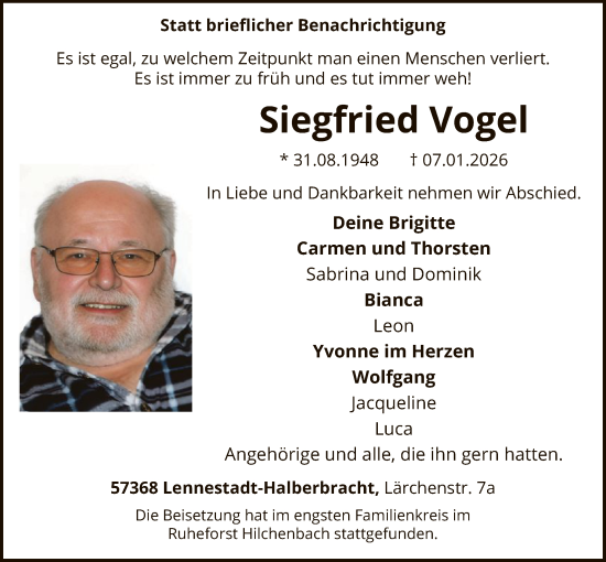 Traueranzeige von Siegfried Vogel von HASK