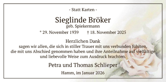 Traueranzeige von Sieglinde Bröker von HAWA