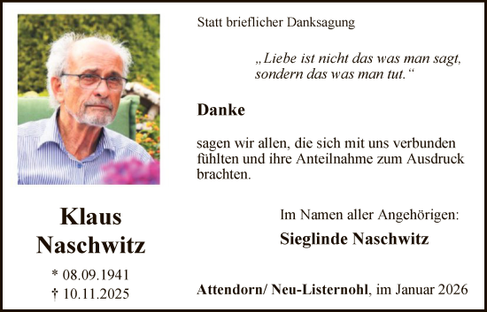 Traueranzeige von Sieglinde Naschwitz von HASK