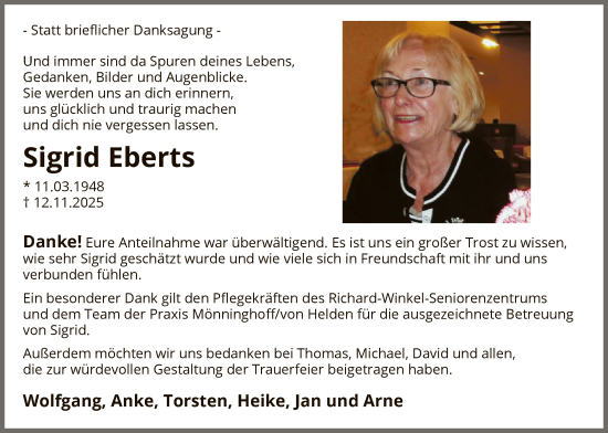 Traueranzeige von Sigrid Eberts von HASK