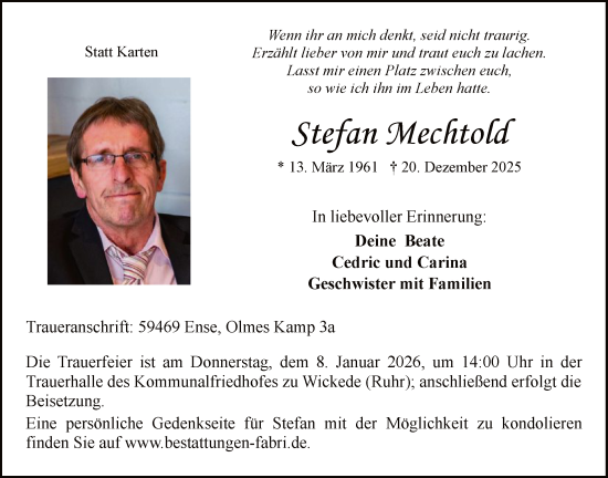 Traueranzeige von Stefan Mechtold von HASO