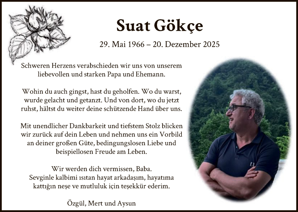  Traueranzeige für Suat Gökce vom 24.01.2026 aus HASO