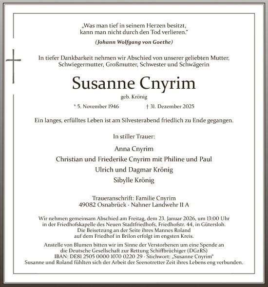 Traueranzeige von Susanne Cnyrim von HASK