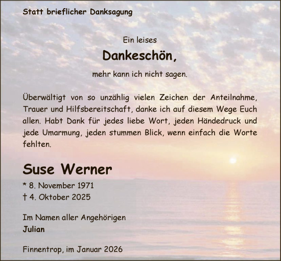 Traueranzeige von Suse Werner von HASK