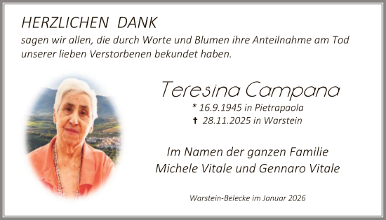 Traueranzeige von Teresina Campana von HASO