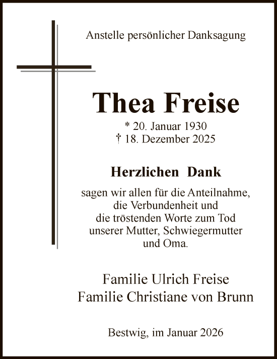 Traueranzeige von Thea Freise von HASK