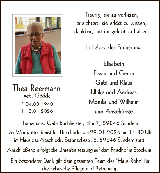 Traueranzeige von Thea Reermann von HASK