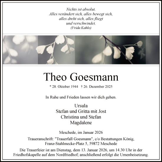 Traueranzeige von Theo Goesmann von HASK