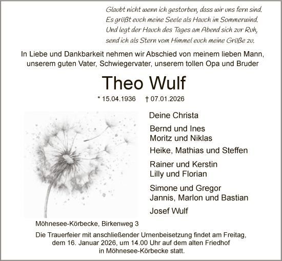 Traueranzeige von Theo Wulf von HASO