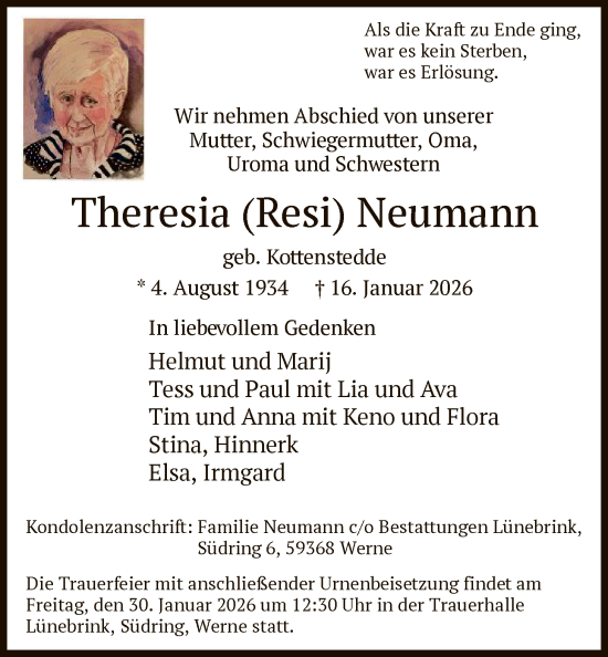Traueranzeige von Theresia Neumann von HAWA