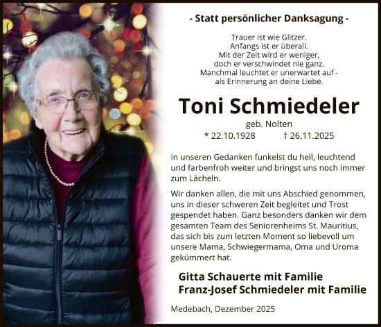 Traueranzeige von Toni Schmiedeler von HASK