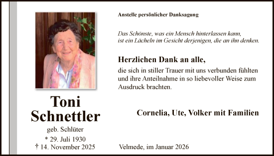 Traueranzeige von Toni Schnettler von HASK
