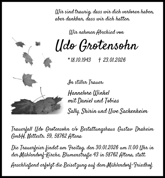 Traueranzeige von Udo Grotensohn von HALN