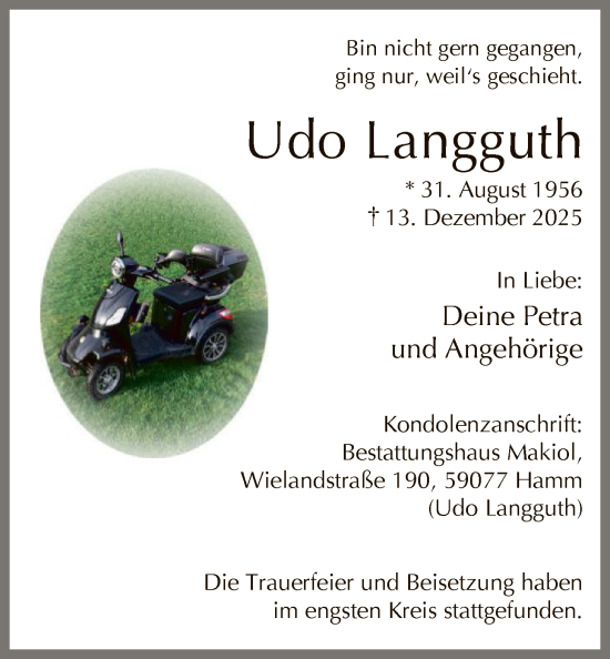 Traueranzeige von Udo Langguth von HAWA