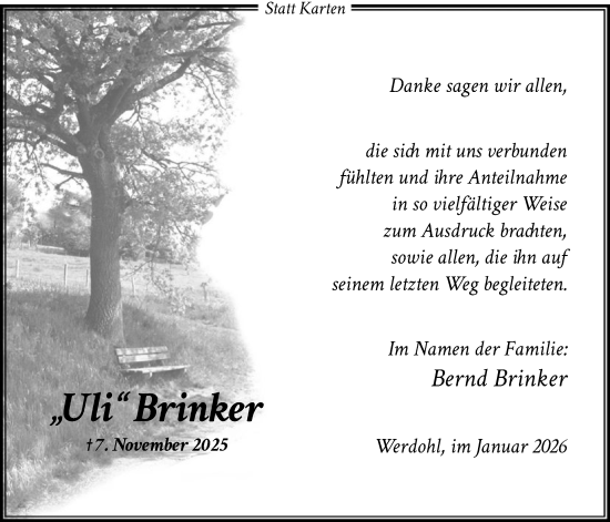 Traueranzeige von Uli Brinker von HALN