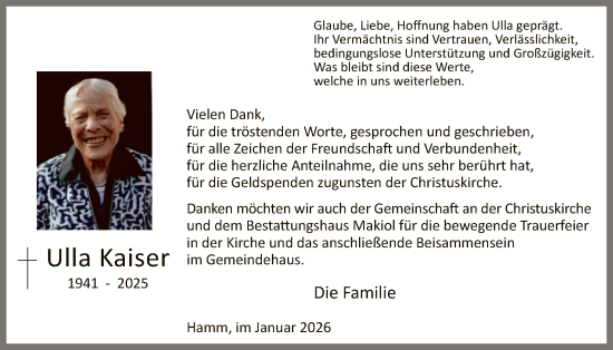 Traueranzeige von Ulla Kaiser von HAWA