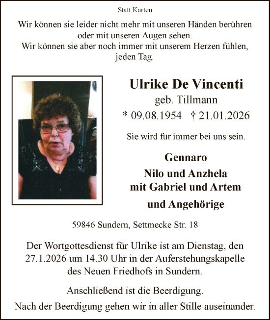 Traueranzeige von Ulrike De Vincenti von HASK